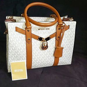 Michael Kors Medium Logo Satchel - Vanilla / Acorn